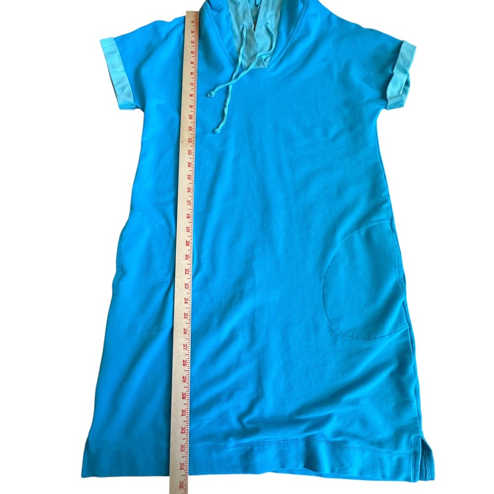 Chico's Dress Medium (Chicos Size 1) Blue Hooded Lounge Coastal Casual Pockets - Picture 4 of 8